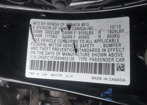 2019 Honda Civic Ex z USA, uszkodzony, nr VIN 2HGFC1F35KH652136